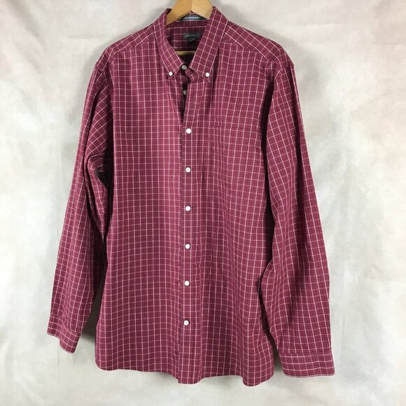 Men's EDDIE BAUER Dark Red Wrinkle Free Plaid Button-Down Shirt XL Tall - Picture 6 of 6